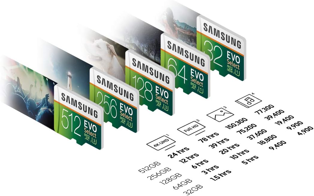 SAMSUNG EVO Select Micro SD Memory Card with Adapter, 512GB microSDXC UHS-I U3 100MB/s Full HD & 4K UHD for Photos, Videos, Music Storage, MB-ME512HA