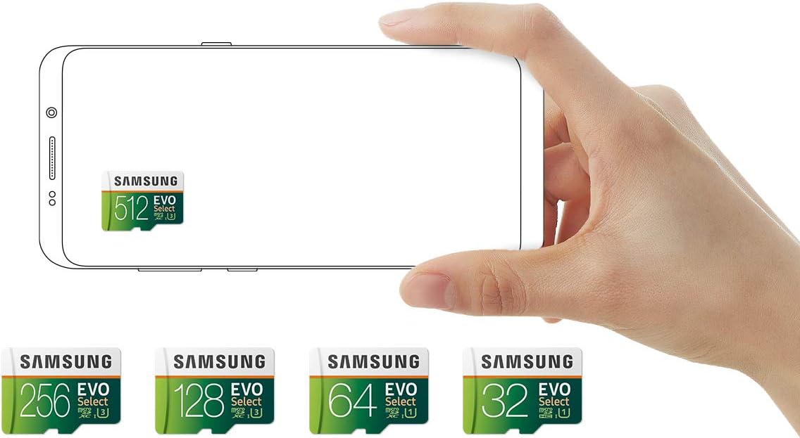 SAMSUNG EVO Select Micro SD Memory Card with Adapter, 512GB microSDXC UHS-I U3 100MB/s Full HD & 4K UHD for Photos, Videos, Music Storage, MB-ME512HA