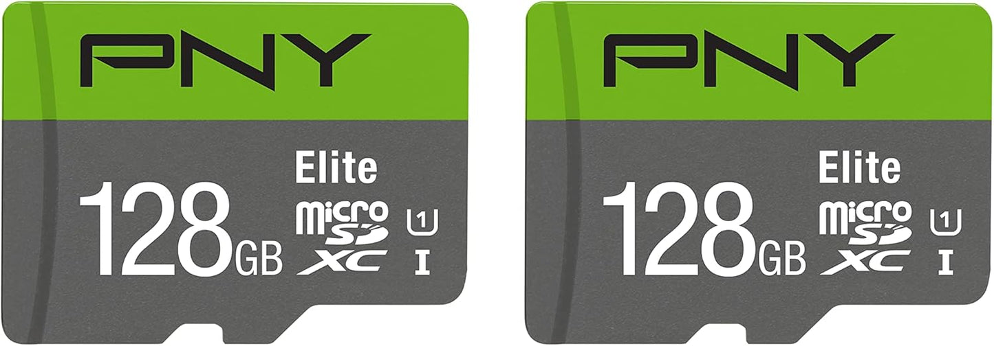 PNY 128GB Elite Class 10 U1 microSDXC Flash Memory Card - 100MB/s, Class 10, U1, Full HD, UHS-I, Micro SD (Pack of 2)