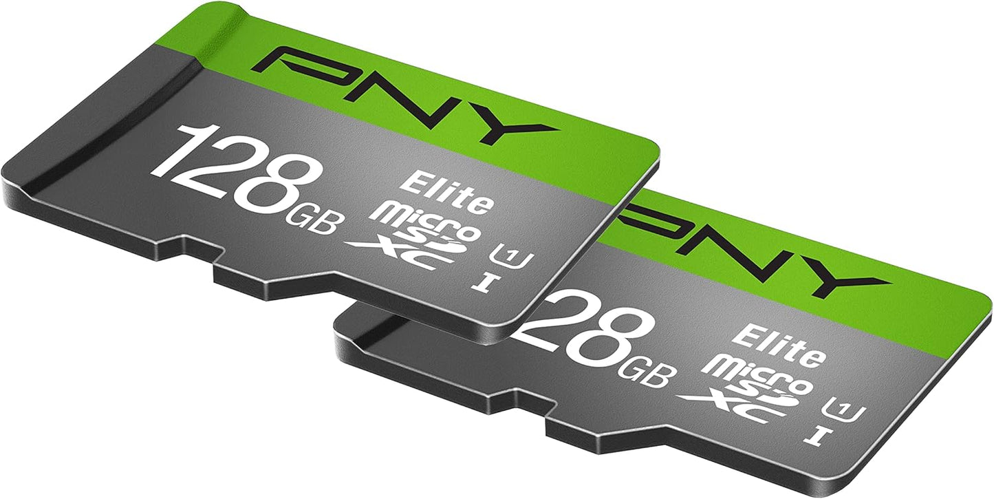 PNY 128GB Elite Class 10 U1 microSDXC Flash Memory Card - 100MB/s, Class 10, U1, Full HD, UHS-I, Micro SD (Pack of 2)
