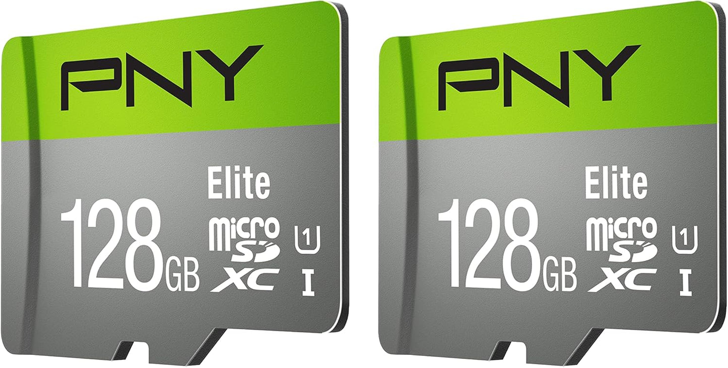 PNY 128GB Elite Class 10 U1 microSDXC Flash Memory Card - 100MB/s, Class 10, U1, Full HD, UHS-I, Micro SD (Pack of 2)