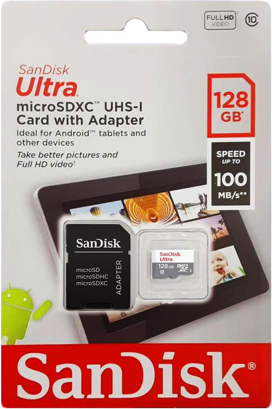 SanDisk 128GB Ultra microSDXC UHS-I Class 10 Memory Card 100 MB/s SDSQUNR-128G-GN6MN