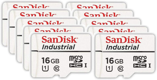 SanDisk Industrial 16GB Micro SD Memory Card Class 10 UHS-I MicroSDHC (Bulk 10 Pack) in Cases (SDSDQAF3-016G-I) Bundle with (1) Everything But Stromboli Card Reader
