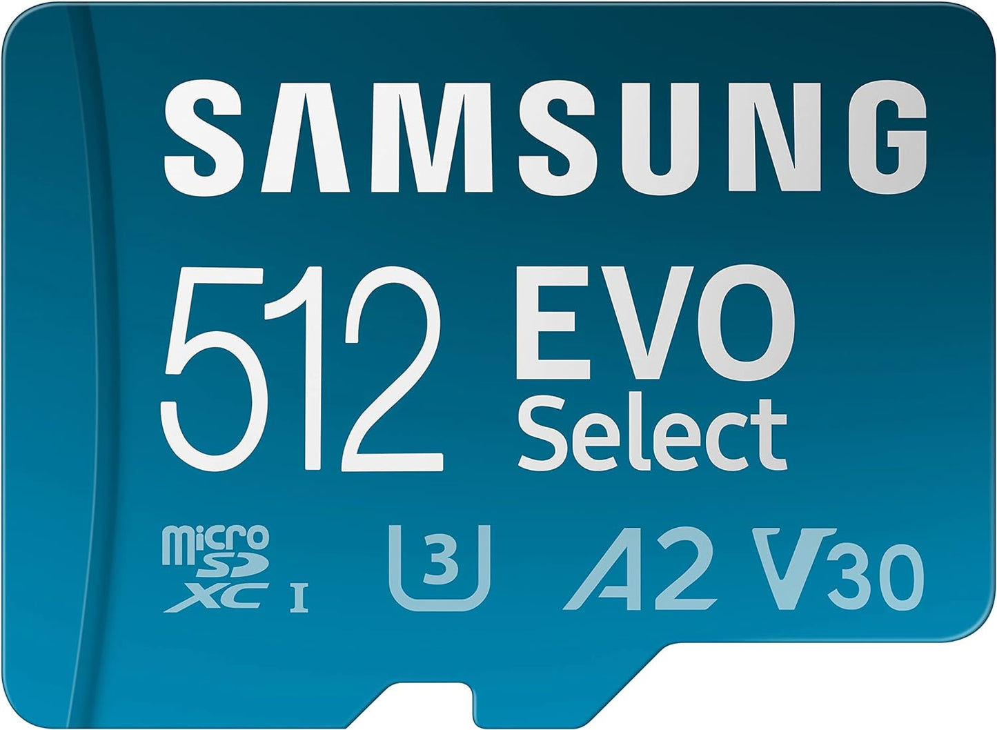 SAMSUNG EVO Select microSDMemory Card + Adapter, 512GB microSDXC, Up-to 160 MB/s, 4K UHD, UHS-I, C10, U3, V30, A2, for Mobile Phone, Smartphones, Nintendo-Switch, and Tablets (MB-ME512SA/AM)