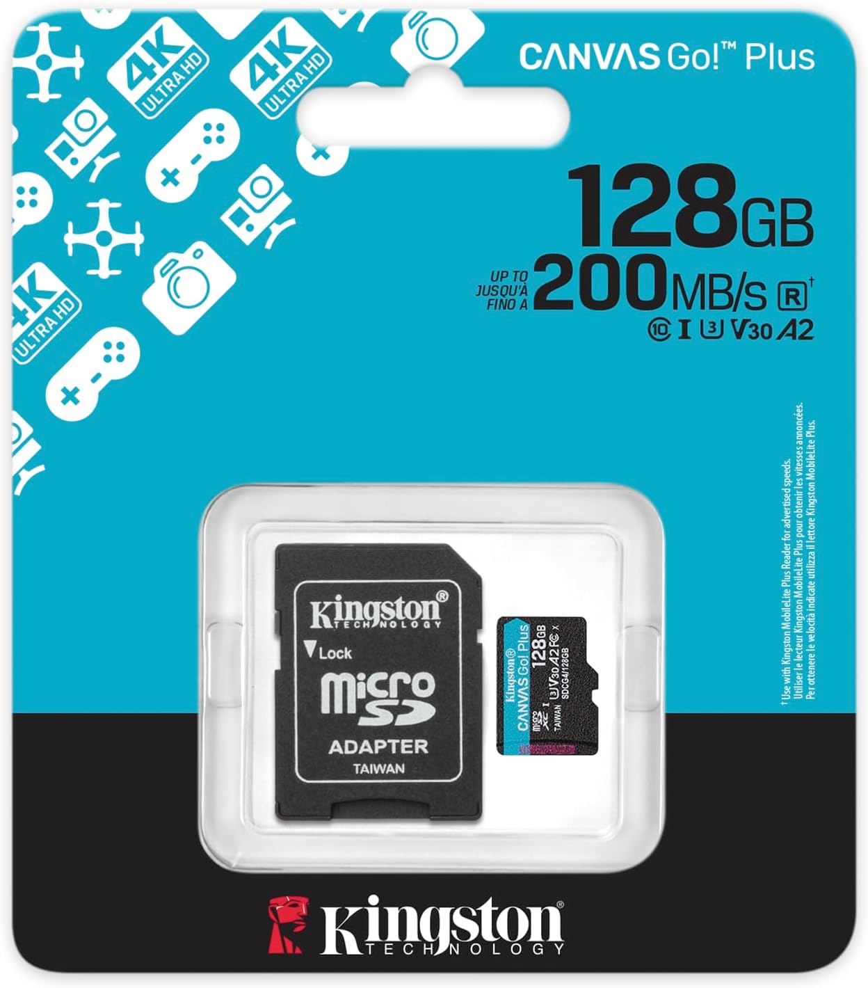 Kingston Canvas Go Plus 128GB microSD Card | Up to 200MB/s | Class 10, UHS-I, U3, V30, A2 | SDCG4/128GB